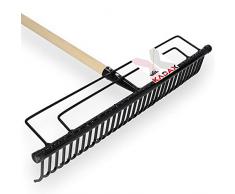 Kadax piů duro fatto di metallo, lungo -rastrello, ampio rastrello con testa rinforzata, rastrello da giardino con un gambo lungo fatto di legno, robusto utensile da giardino(32 denti, nero)