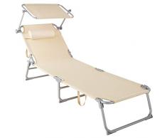 TecTake 800772 Sedia a Sdraio con Parasole, Schienale Regolabile in 4 Posizioni, Rivestimento Resistente, Giardino Spiaggia Lettino da Sole - Disponibile in Diversi Colori (Beige | No. 403417)