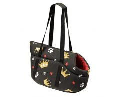 Baroni Home Borsa a Tracolla da Viaggio per Cani, Trasportino da Passeggio per Cani o Gatti Piccola Taglia, 40x25x21 cm, Fantasia Nero e Rosso con Corone