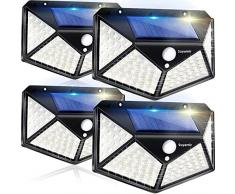 Luce solare led esterno 100LED 270°Angolo Illuminazione 3Modalità,Faretti Solari a LED da Esterno con Sensore di Movimento IP65 Impermeabile per giardino, garage, strada, patio, terrazza