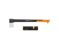 Fiskars Set Ascia, Ascia da Spacco con Fodero per la Lama e il Trasporto, 71 cm, Rivestimento Antiaderente, X21-L, 1,63 kg; Affilalama per Asce e Coltelli con Mola in Ceramica, Xsharp, 1019333
