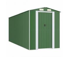Keketa Capanno da Giardino Box Lamiera Zincata Casetta da Giardino Ripostiglio da Esterno Casetta Attrezzi Giardino Verde 192x523x223 cm Acciaio Zincato