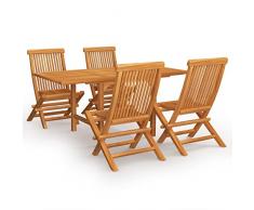 Tidyard 5 pz Set da Pranzo da Giardino in Legno Massello di Teak,Set Tavolo e Sedie da Esterno in Legno,Set Tavolo Estensibile Allongabile e 4 Sedie Pieghevoli da Giardino Esterno Pieghevoli in Legno