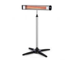 Blumfeldt Dark Wave - Riscaldatore Esterni, Radiatore, Stufa Elettrica da Esterno, 2500 W, Tubo in Carbonio Placcato Oro, 9 Livelli Calore, Timer 24 H, IP65, Touch, Display LED, Argento, Piedistallo