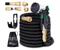 TRESKO Magic Water Tubo per irrigazione da Giardino e Terrazzo Orto Estensibile - Ideale Anche per Lavare la Macchina - Ultra Resistente con Pistola da innaffioa 10 funzioni + Raccordo in Ottone 7,5m