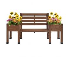 Yaheetech Panca con 2 Fioriere da Giardino a 2 posti in Legno di Abete Panca con Portafiori da Esterno 188 cm × 59,5 cm × 97,5 cm Marrone