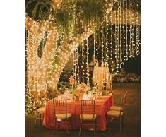 Tenda Luminosa 3Mx3M 300LED 8 Modalità Luci Stringa Fata per Decorazione Natale Halloween San Valentino matrimonio compleanno Casa Balcone Finestra (Bianco)