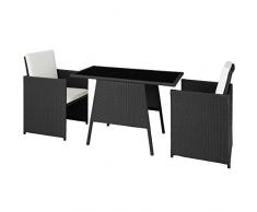TecTake 800682 - Salottino in Rattan 2+1, Set per Giardino, Viti in Acciaio Inox - Disponibile in Diversi Colori (Nero | No. 403096)