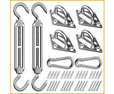 Yeahbo Kit Fissaggio Vela Ombreggiante, Kit Fissaggio Tende a Vela, Kit per Vela Ombreggiante, 24 Pezzi Kit di Montaggio e Fissaggio in Acciaio Inox per Tende a Vela Quadrate/Rettangolari