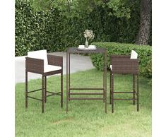 homiuse 3 pz Set Bar da Giardino con Bianco Crema Cuscini Set Tavolo Bar Alto Tavolo da Pranzo Set da Bar per Esterni Sgabelli Bar Angolo Bar per Casa Sgabello Alto in Polyrattan Marrone