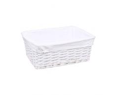 con Fodera a Pois Blu e Nastro Rettangolare Cestino in Vimini Medio woodluv E01-307M Colore: Bianco con Fodera a Pois Blu e Nastro Rettangolare Cestino in Vimini Medio woodluv E01-307M Colore: Bianco