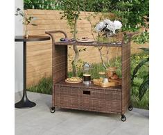 vidaXL Carrello da Bar con Cassetto Marrone 100x45x97 cm in Polyrattan