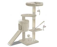 VOUNOT Tiragraffi per Gatti, Albero Tiragraffi Gatto di Naturali Sisal con Cuccia Graffiatoio, 115cm, Beige