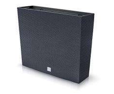 Fioriera con vaso per la casa, il giardino, la terrazza, effetto rattan, rettangolare, in plastica (grigio antracite)