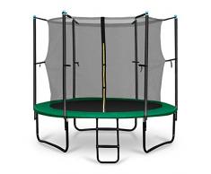 Klarfit Rocketboy 250 Tappeto Elastico trampolino da giardino (250 CM, Rete di Sicurezza, aste imbottite, scala, telo antipioggia) verde
