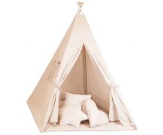 Tenda Tipi per bambini - Tenda da gioco Tippi Cameretta per bambini Tenda indiana Teepee Outdoor Indoor Modello 2 con tappetino da gioco e 3 cuscini colore albicocca