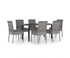 Tidyard Set 7/9 pz da Pranzo da Giardino in Polyrattan Nero,Set Tavolo e Sedie da Giardino per Esterno in Rattan Nero,Set Tavolo in Vetro e 6/8 Sedie da Giardino per Esterno in Polyrattan