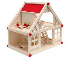 EYEPOWER Casa delle Bambole a Due Piani in Legno Naturale | incl. Mobili + 4 Personaggi | casetta in Miniatura | Facile da Montare