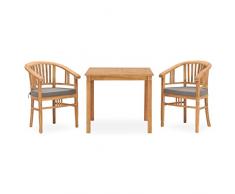 Tidyard Set 3 pz,da Pranzo,da Giardino,per Esterno,con Cuscini,in Legno di Teak,Set Tavolo Quadrato 85 cm e 2 Poltrocine da Pranzo da Giardino per Esterno in Legno,Set Tavolo e Sedie da Giardino