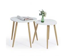 MEUBLE COSY Set di 2 Rotondi, Moderno Minimalista, Stile scandinavo, tavolino da caffè per Soggiorno, Balcone, Bianco, 50x42x48/42,5x38,5x44,5cm