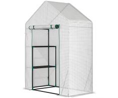 Outsunny Serra da Giardino in Acciaio e Copertura PE, Serra per Piante con 2 Scaffali e Porta Avvolgibile, 143x73x195cm, Bianco