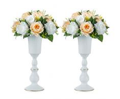 Centrotavola Decorativo Tavolo Bianco 2 Pezzi Vaso Di Fiori Metallo, Elegante Centrotavola Matrimonio Vaso Per La Decorazione Dellanniversario Festa, Composizioni Floreali Artificiali Alte 31.9cm