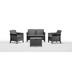 BICA Set Venezia 2 - Set Mobili da Esterno 2 Poltrone, 1 Sofa 2 posti, Tavolino Contenitore e Cuscini per la Seduta, Grafite