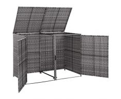 Festnight Copribidone Rifiuti Doppio in Polyrattan Copri Bidone Rifiuti da Giardino Esterno Colore Antracite 148x77x111cm