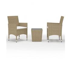 Tidyard Set da Bistrot da Giardino con Tavolo e Poltrone in Polyrattan Beige/Marrone e Vetro Temperato,Set Tavolo e Sedie da Giardino in Rattan,Set Tavolo Quadrato e 2 Poltrone da Giardino in Rattan