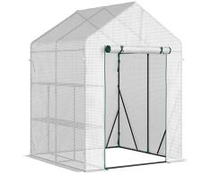 Outsunny Serra da Giardino in Acciaio e Copertura PE, Serra da Balcone per Piante con 2 Scaffali e Porta Avvolgibile, 143x143x195cm, Bianco