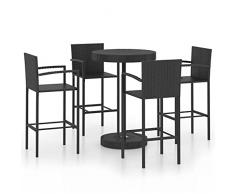 vidaXL Set Bar da Giardino 5 pz in Polyrattan Nero