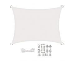 YUANBIAO Vela Ombreggiante 6x7m Tenda a Vela Impermeabile Resistente di Lunga Durata Antistrappo con Kit di Montaggio per Terrazza Giardino Esterno, Bianco
