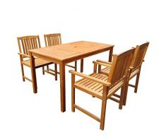 vidaXL Set da pranzo in legno massello di acacia 5 pezzi set da pranzo allaperto rustico giardino patio cortile terrazza mobili set sala da pranzo tavolo 4 sedie posti a sedere