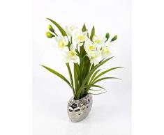 artplants Orchidea Cymbidium Artificiale Nala in Vaso Argentato, 2 rametti, Crema-Bianca, 50 cm - Orchidea Decorativa/Orchidea Ufficio