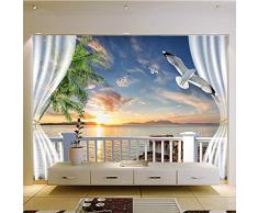 LONGYUCHEN Personalizzato 3D Seta Murale Carta Da Parati Paesaggio Modello Balcone Tenda Tramonto Adatto Per Camera Da Letto Soggiorno Tv Sfondo Decorazione Della Parete Murale,300Cm(H)×420Cm(W)