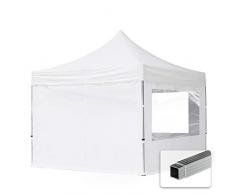 TOOLPORT Gazebo Pieghevole Giardino 3x3m - 4 Laterali Alluminio PES300 Telo 100% Impermeabile Padiglione Mercati Sagre Bianco