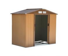 Outsunny Cabina Casetta da Giardino 213x130x185cm Porta Utensili in Lamiera di Ferro, Giallo