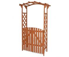 Festnight Arco con Cancello in Legno Massello per Pianti da Giardino 120x60x205 cm