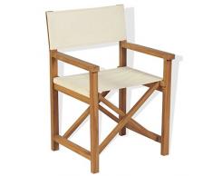 Tidyard Sedia da Regista Pieghevole in Legno Massello di Teak,Esterni Giardino Terrazza,Marrone e Crema 58 x 53 x 85 cm