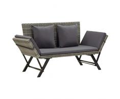 vidaXL Panchina da Giardino con Cuscini Imbottiti e Braccioli Rustica Robusta Elegante Panca Arredi da Esterno 176 cm in Polyrattan Grigio