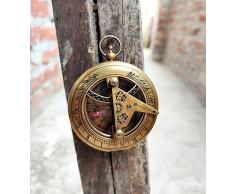 Ganga Nautical Mini bussola meridiana in ottone antico con pulsante tascabile bussola nautica regalo marrone antico dimensioni 7,6 cm