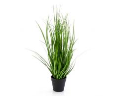 artplants.de Cannuccia di palude Decorativa Nico in Vaso, Verde-Giallo, 50cm - Cespuglio Artificiale/Graminacea Finta