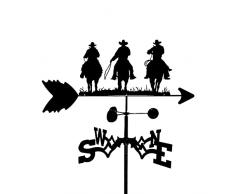 Tre Cowboy a Cavallo banderuola segnavento in Acciaio Inossidabile Resistente banderuola Strumenti di misurazione per palo da Giardino Scena Fattoria Nero Satinato