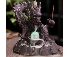 Filfeel Bruciatore di incenso a Cascata con riflusso di Alta qualità, Innovative luci a LED in Ceramica, Forma di Drago Fortunato, Fontana di Fumo di Drago per larredamento dellufficio Domestico