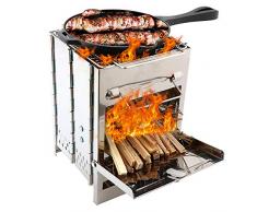 Lixada 3 in 1 Fornello da Campeggio Pieghevole Legna, Stufa a Legna in Acciaio Inox, Fornelli a Legna Portatile con Borsa per Il Trasporto, per Campeggio, Escursioni, Picnic, Barbecue