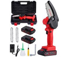 Sega a catena elettrica da 4 pollici (10 cm), a batteria, mini sega elettrica per il taglio di rami e legno, con 2 batterie, 2 catene