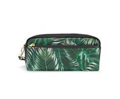 Mnsruu - Astuccio per matite, motivo: pianta tropicale, in pelle sintetica, con piccoli scomparti, organizer per penne e penne, per ragazzi e ragazze