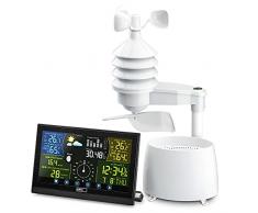 Emos Stazione Meteorologica Wireless con Display a Colori Touchscreen, Sensore Esterno, Orologio Radio – Temperature Interna ed Esterna, Barometro, Previsioni Meteo, Pluviometro ed Anemometro