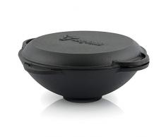 BBQ-Toro Kazan in ghisa con Coperchio I Tradizionale pentola in ghisa I Kazan con Fondo appiattito I Grill Wok Nero (6,9 litri)