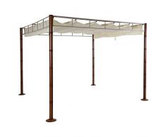 Gazebo pergola baldacchino tetto scorrevole HWC-L42 acciaio effetto legno bambù 3x3m avorio bianco